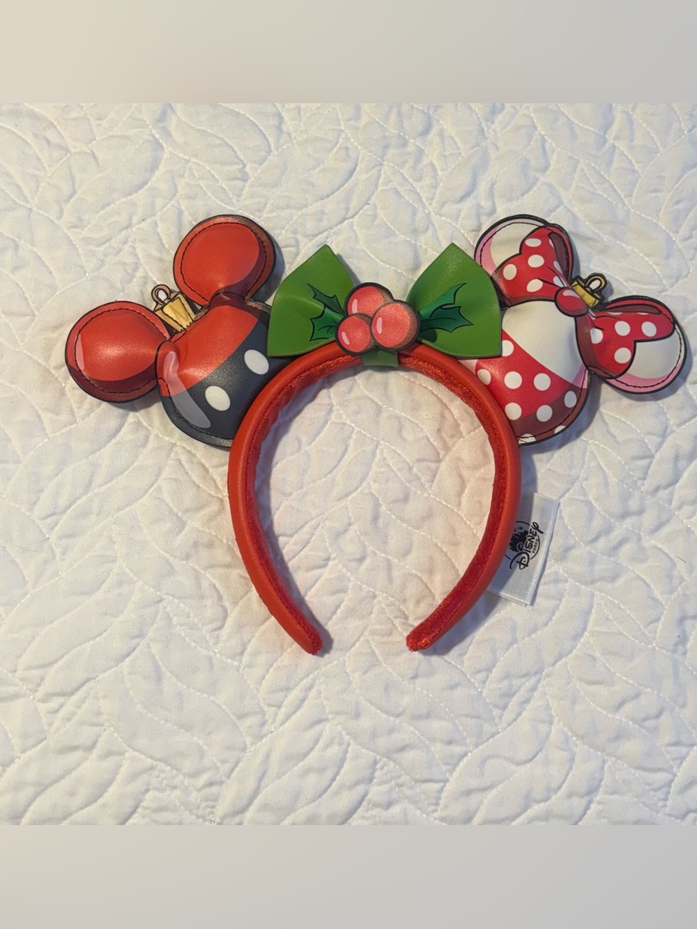 Disney Parks Christmas Ornament Minnie Mouse Ears Holiday Holly Bow Headband